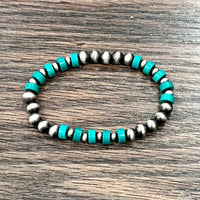 Rondelle Heishi Turquoise & Navajo Inspired Pearl Stretch Bracelet