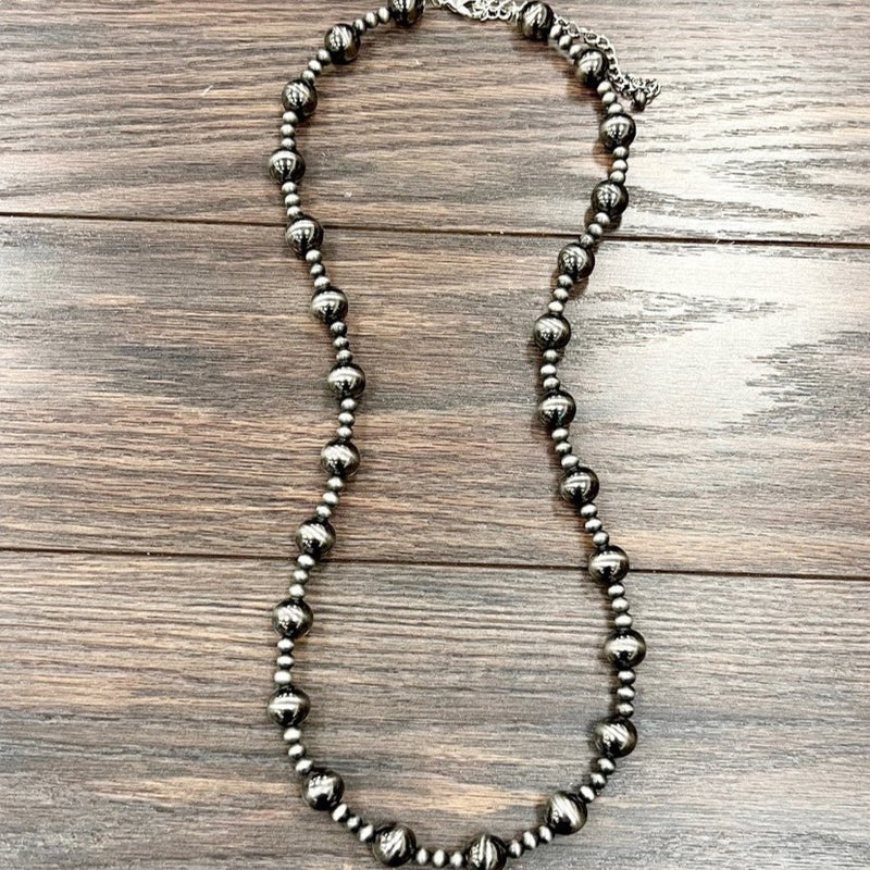 30" Polished Silver Navajo Inspired Pearl Necklace
