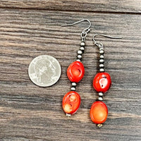 Navajo Pearl & Red Coral Dangle Earrings