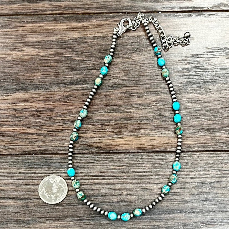 Navajo Inspired Pearls & Oval Turquoise Stones Necklace