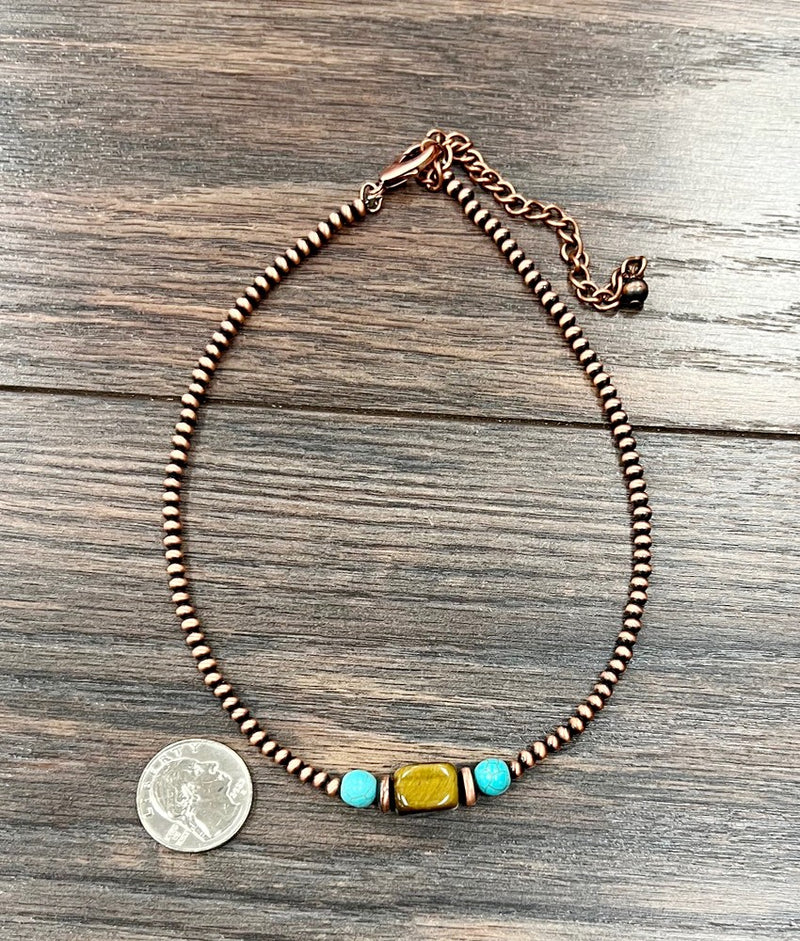 Copper Navajo Inspired Pearl & Gemstone Beaded Necklace