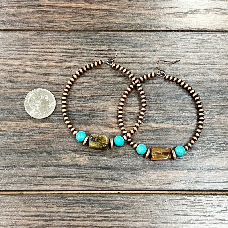 Copper Navajo Inspired Pearl & Gemstone Hoop Earrings