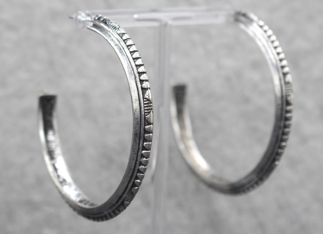Antique Silver Half Hoop Post Earrings