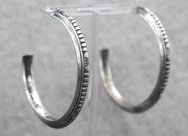 Antique Silver Half Hoop Post Earrings