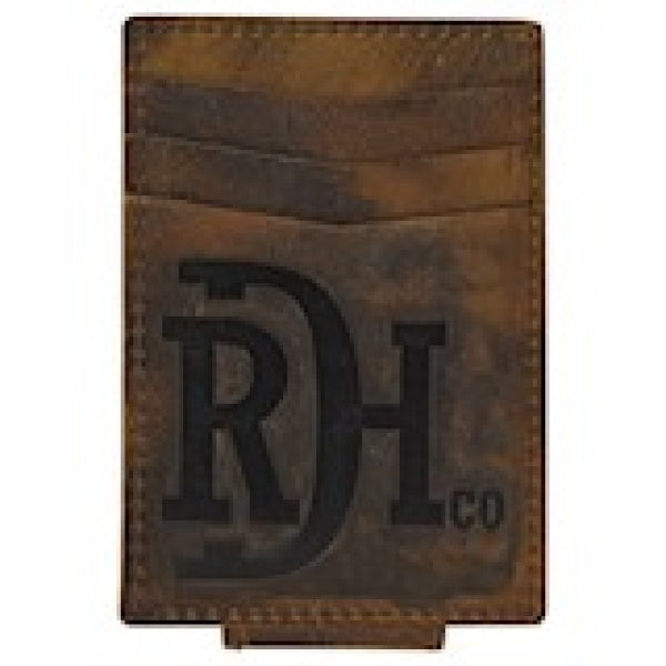 Red Dirt Hat Co. Logo Embossed Distressed Brown Leather Card Case With Money Clip