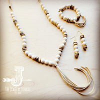 Natural Fossil and Light Wood Beaded Necklace