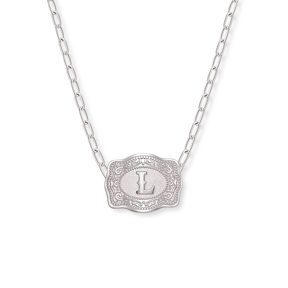 Spurwest Mini Belt Buckle Initial Necklace in Silver