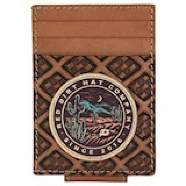 Red Dirt Hat Co. Desert Moon Tooled Basketweave Tan Leather Card Case With Money Clip