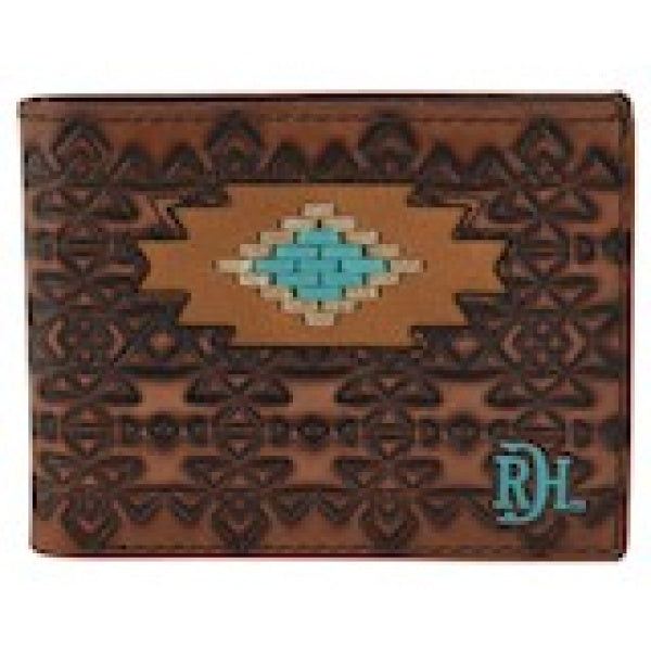 Red Dirt Hat Co. Laced Southwest Medallion Tan Leather Bifold Wallet