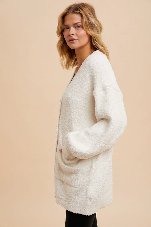 Women's Button Front Chenille Cardigan in Cream