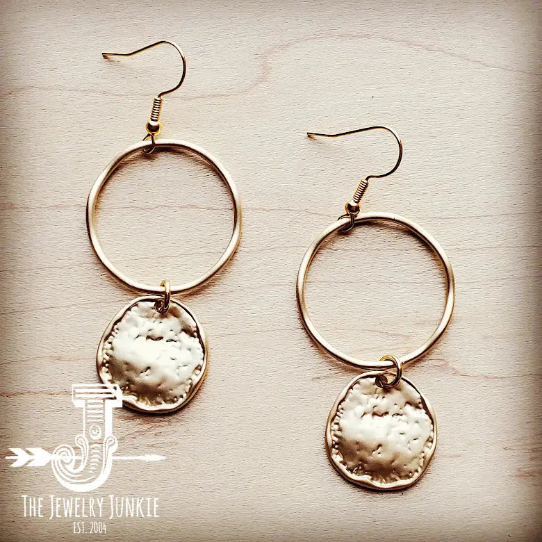 Matte Gold Hoop Earrings with Coin Pendant