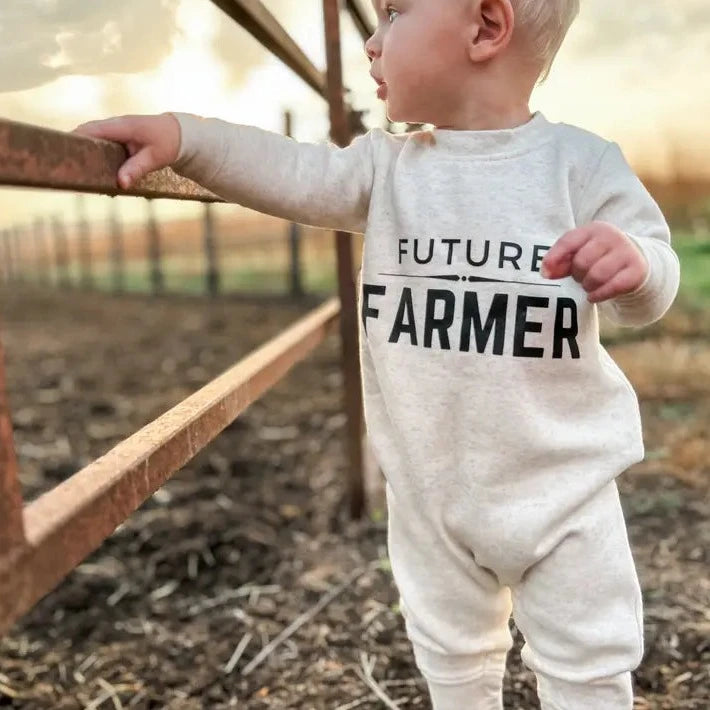 American Farm Co. Baby Boy's "Future Farmer" Jumpsuit in Oatmeal
