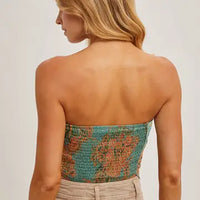 Women's Paisley Satin Bandana Tube Top in Light Teal