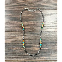 21" Cluster Stone and Silver Navajo Inspired Bead Necklace