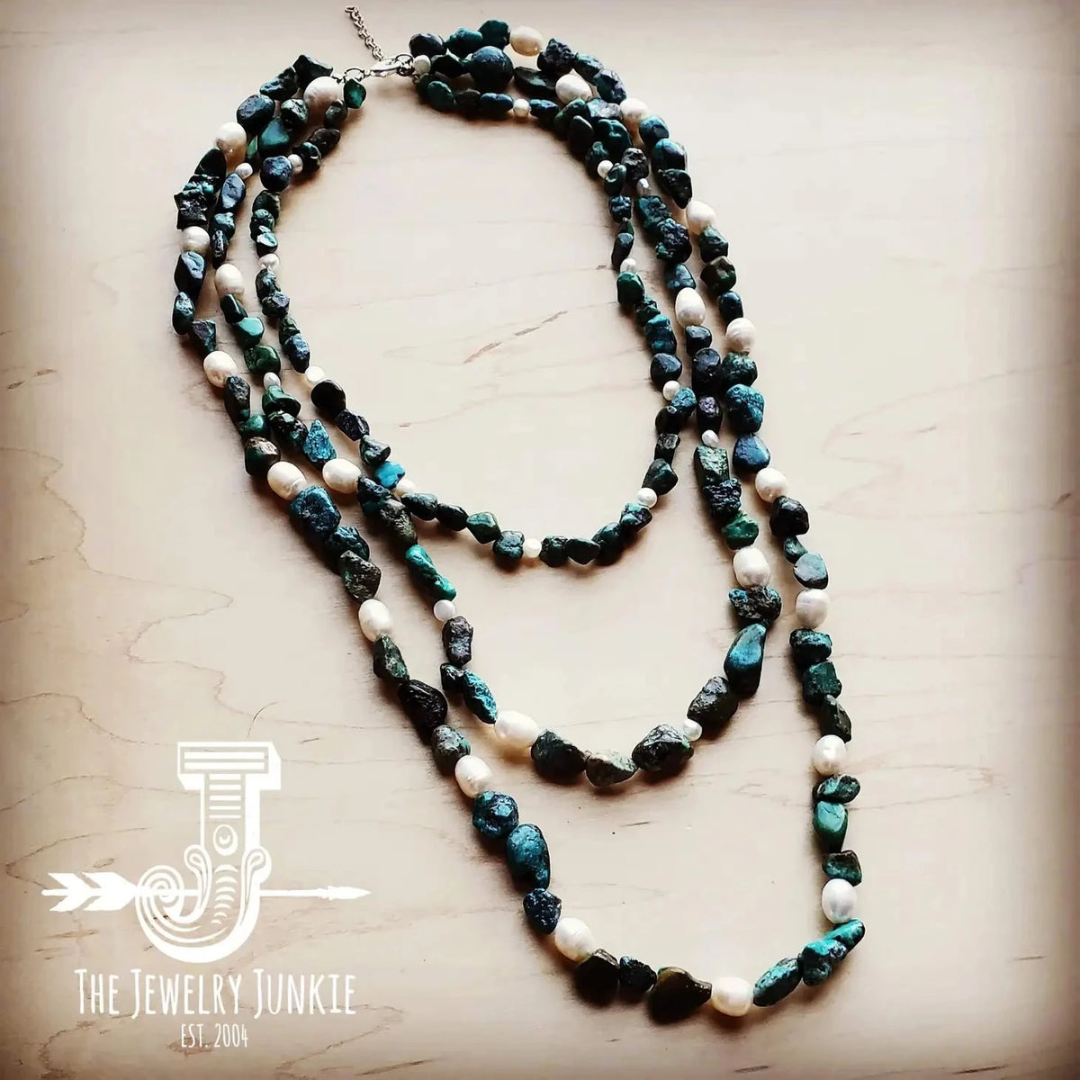 Triple Strand Natural Turquoise and Freshwater Pearl Necklace