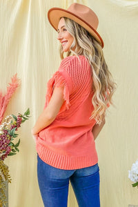 Women's Sleeveless Shoulder Fringed Sweater (Available in Ivory & Salmon)