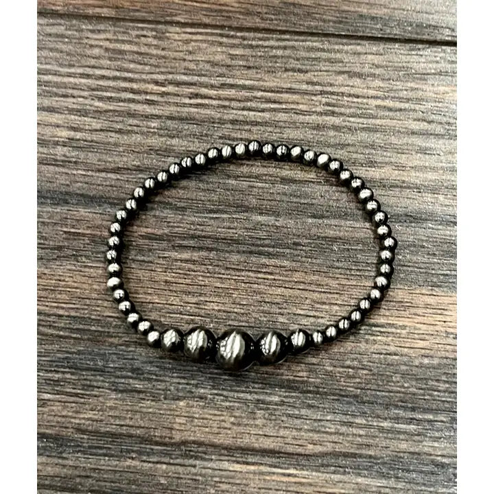 Polished Silver Cluster Navajo Inspired Pearl Stretch Bracelet