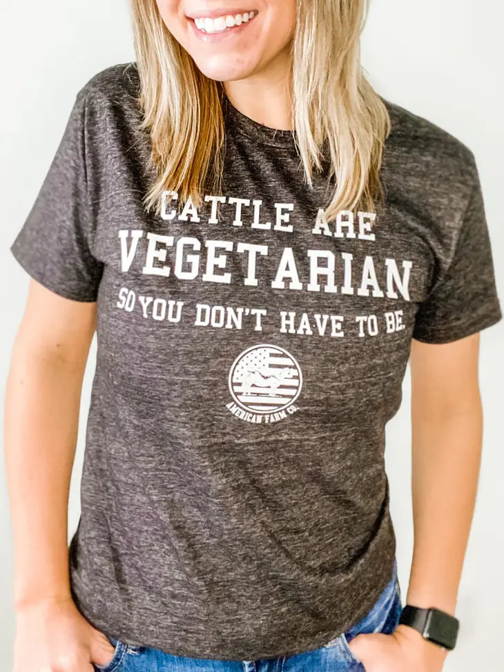 American Farm Co. "Cattle Are Vegetarian" T-Shirt in Dark Heather Grey