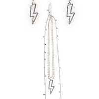 Silver Lightning Bolt Layered Necklace and Earring Set