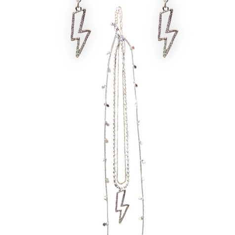 Blazin Roxx Silver Lightning Bolt Layered Necklace & Earring Set