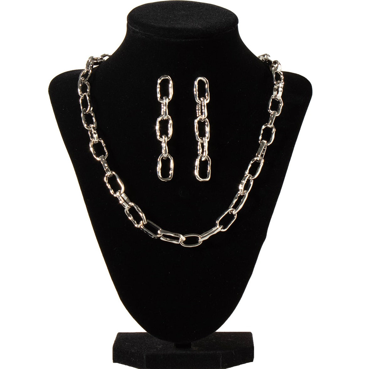 Blazin Roxx Silver Large Chain Link Necklace & Earring Set