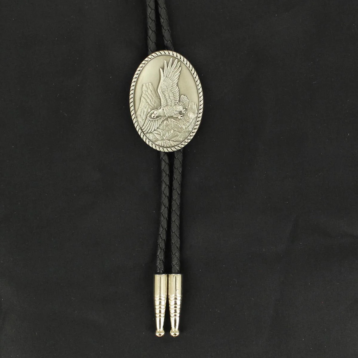 Double S Pewter Flying Eagle Oval Bolo Tie