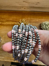 6 1/4" Bracelet with Pink Conch Shell and Sterling Silver Pearls