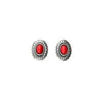 West & Co. Small Floral Concho with Red Stone Accent Burnished Silver Post Earrings