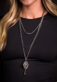 West & Co. Layered 2-Tone Chain Necklace with Navajo Inspired Pearls & Concho Pendant