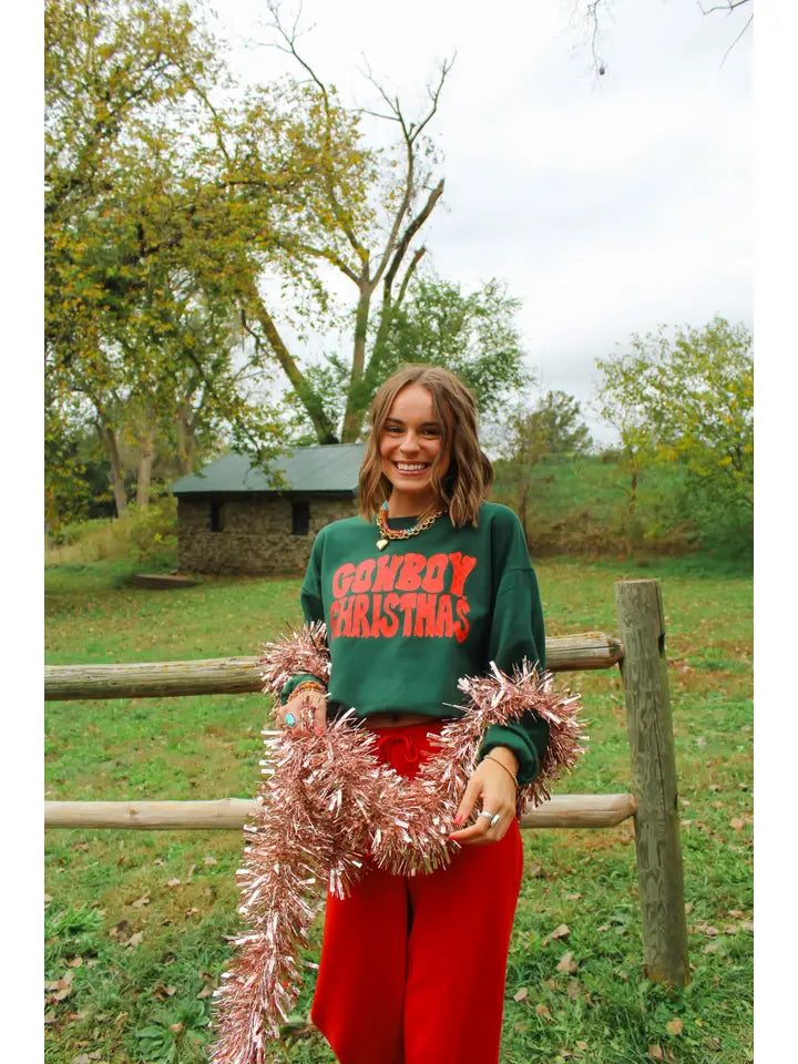 Women's Western Cowboy Christmas Sweatshirt in Green