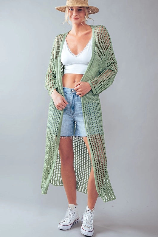 Women's Crochet Lace Long Summer Cardigan in (Rust or Sage)