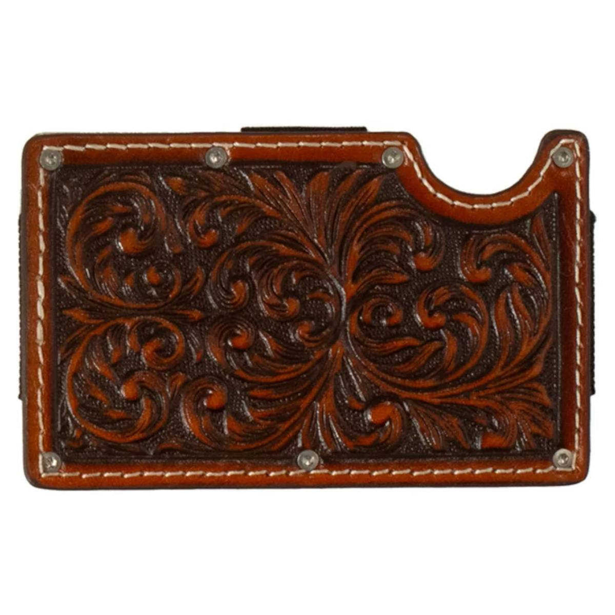 3D Men's Brown RFID Scroll Embossed Utility Wallet