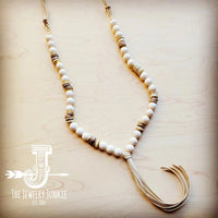 Natural Fossil and Light Wood Beaded Necklace