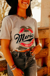Women's 'Merica Beer Logo Tee in Cool Grey