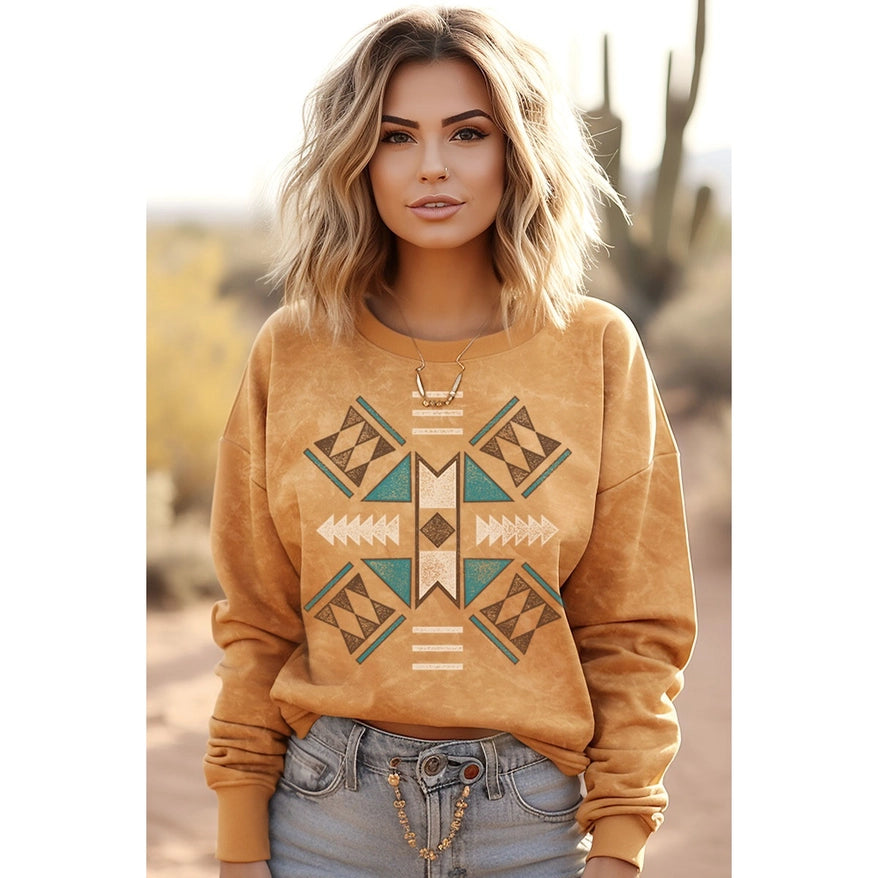 Women's Aztec Graphic Sweatshirt in Mustard