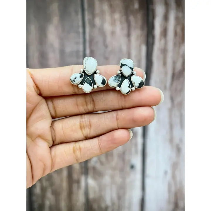 Sterling Silver White Buffalo Handmade Stud Earrings