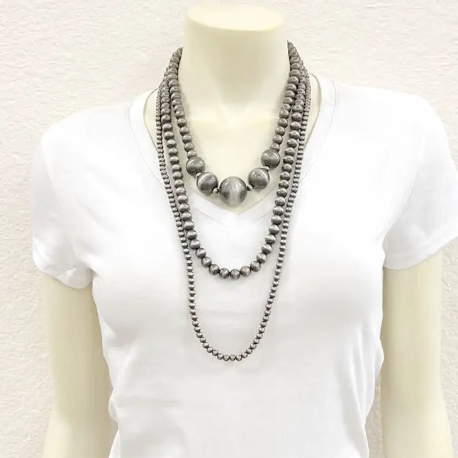30" Three Strand Handmade Navajo Inspired Bead Necklace