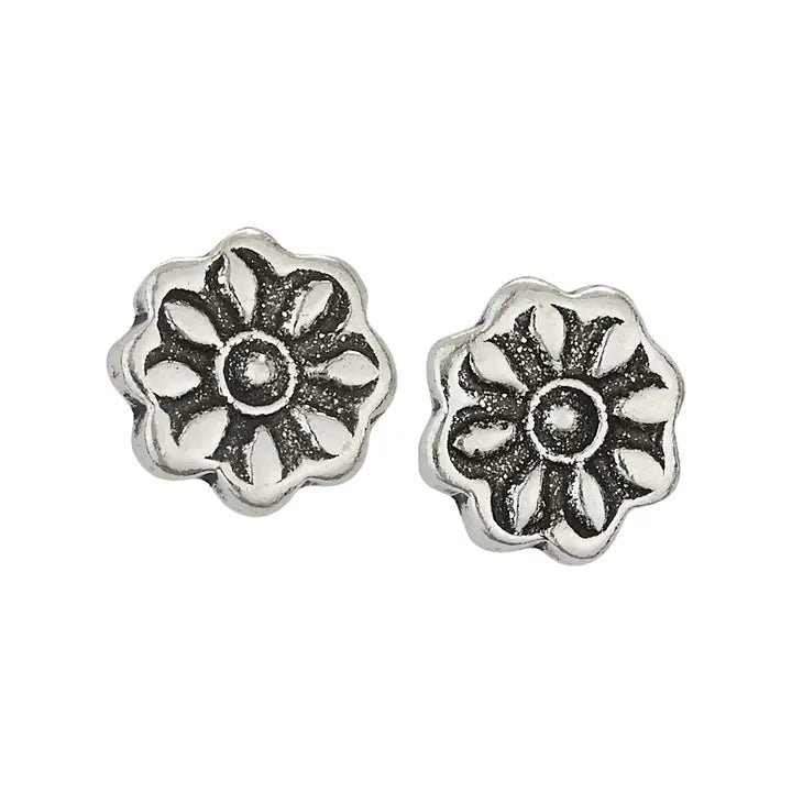 Stamped Flower Sterling Silver Studs
