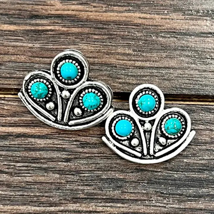 Three Stone Turquoise Stud Earrings