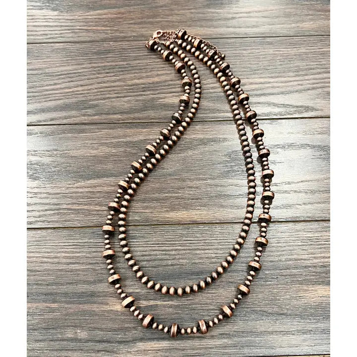 34" Handmade Two Strand Copper Navajo Inspired Bead Necklace