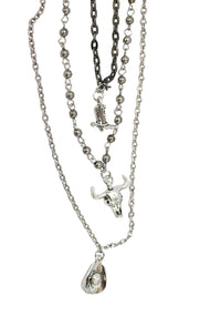 West & Co. Silver Layered Western Icons Multi-Chain Necklace