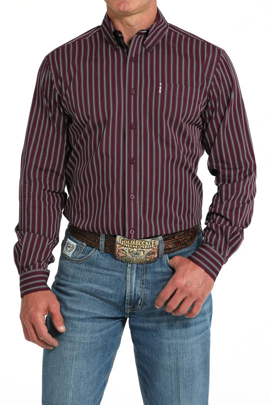 Cinch Men's L/S Modern Fit Purple Stripe Western Button Down Shirt