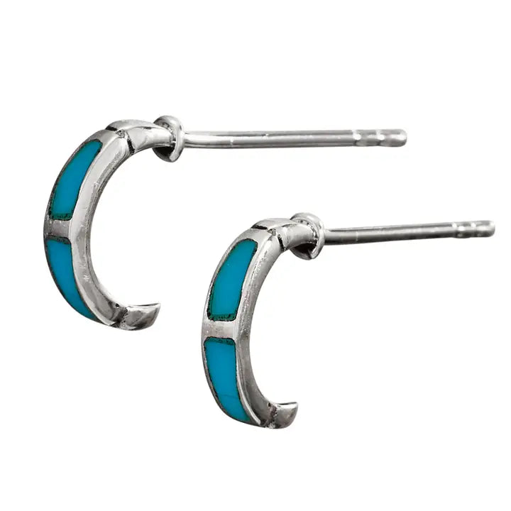 Petite Turquoise Sterling Silver Hoop Studs