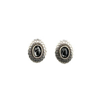 West & Co. Small Burnished Silver Floral Concho with Black Stone Accent Post Earrings