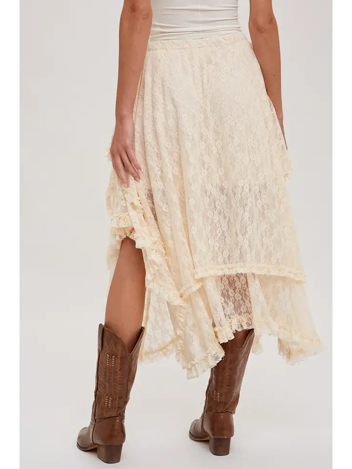 Women's Lace Tiered Midi Skirt (Available in Two Colors)