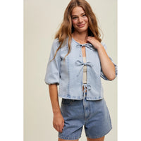 Women's Tie Front Denim Top in Light Wash