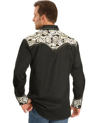 Scully Men's Floral Embroidered Western Snap Shirt in Black