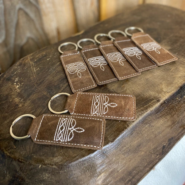 Brown Leather Bootstitch Keychain