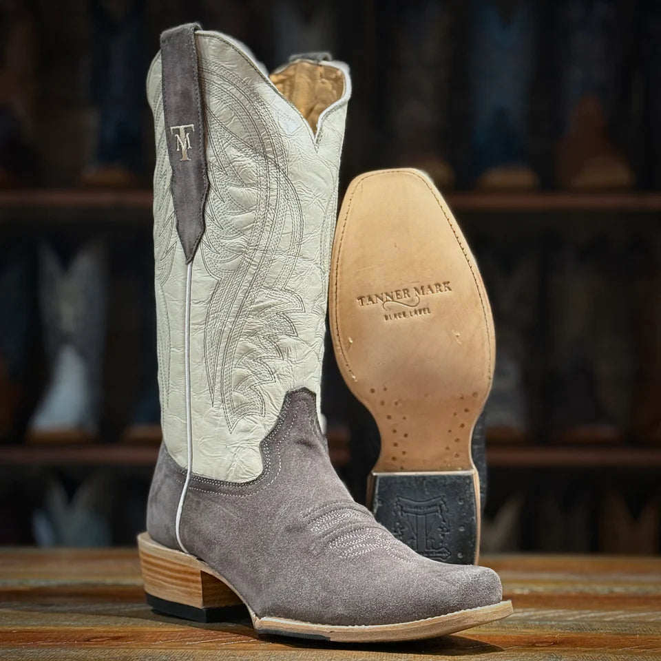 Tanner Mark Men's Pierce Rough Out Western Boot in Dove Grey Roughout