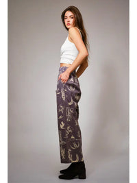 Women's Western Motif Wide Leg Cropped Pants in Washed Navy